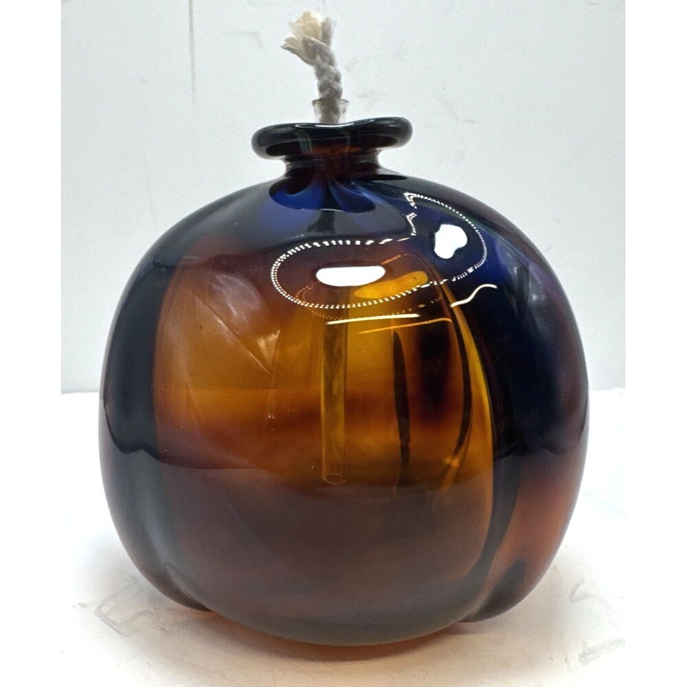 VTG Hand Blown Oil Diffuser Lamp Brown Blue Purple Yellow Signed Williams 2005